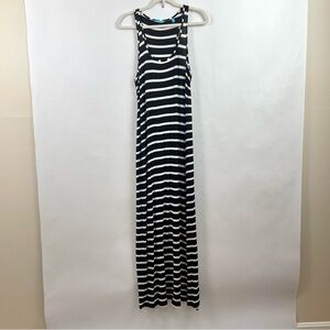 Tori Richard Honolulu Sleeveless Maxi‎ Dress Black & White Stripe Racer Back XL